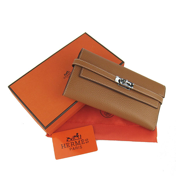 High Quality Hermes Kelly Long Clutch Bag Light Coffee H009 Replica